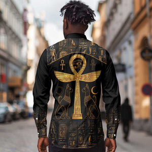 Ankh with Eye of Horus Long Sleeve Button Shirt Ancient Egypt Culture