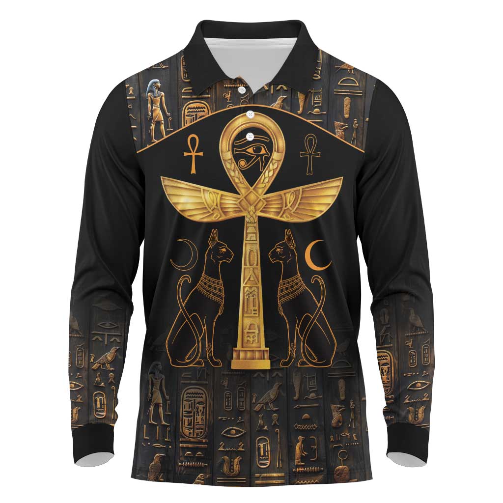 Ankh with Eye of Horus Long Sleeve Polo Shirt Ancient Egypt Culture