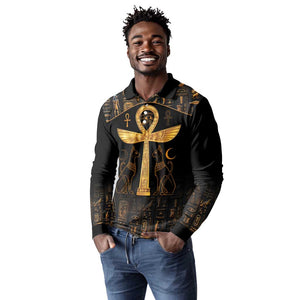 Ankh with Eye of Horus Long Sleeve Polo Shirt Ancient Egypt Culture