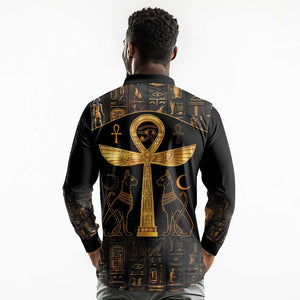 Ankh with Eye of Horus Long Sleeve Polo Shirt Ancient Egypt Culture