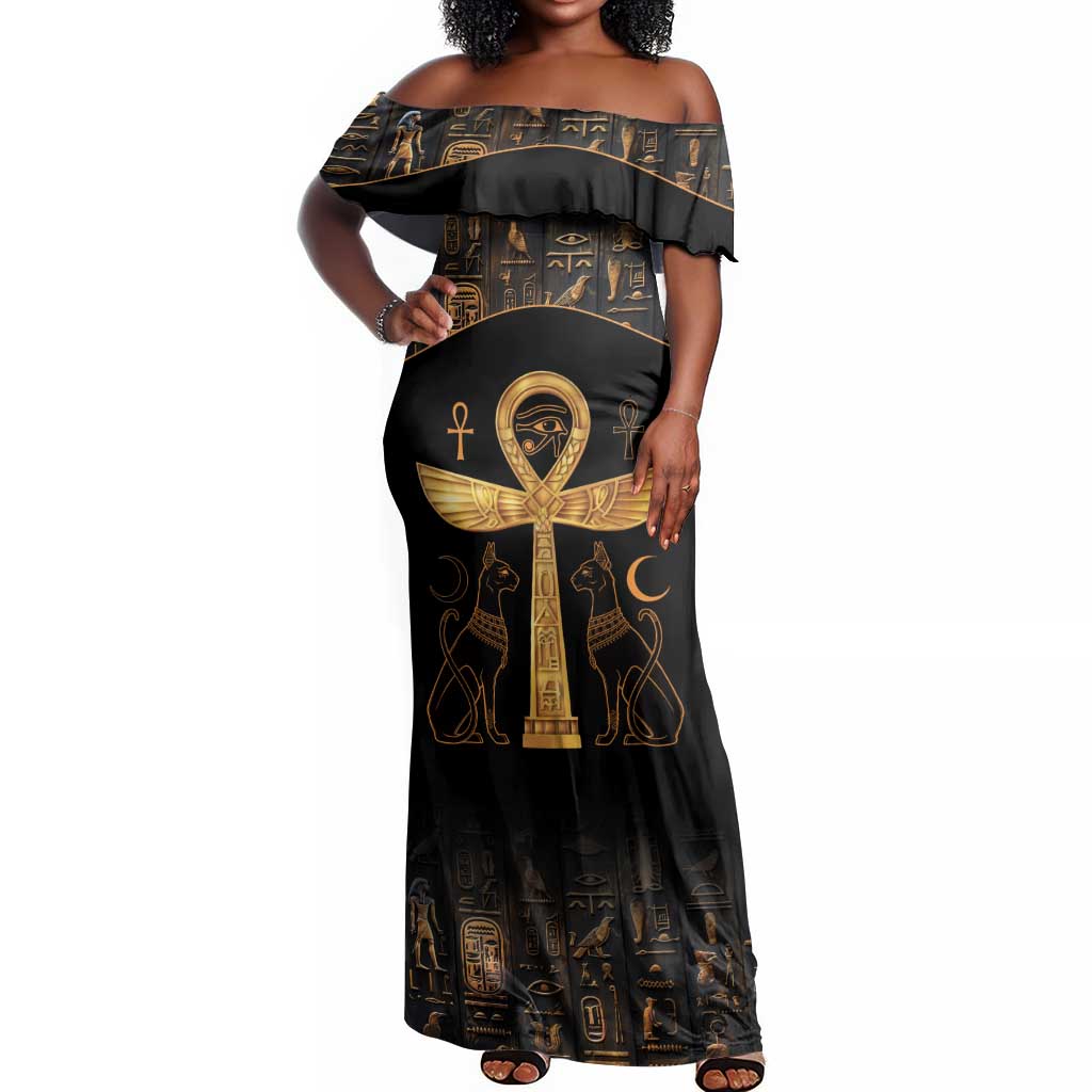 Ankh with Eye of Horus Off Shoulder Maxi Dress Ancient Egypt Culture