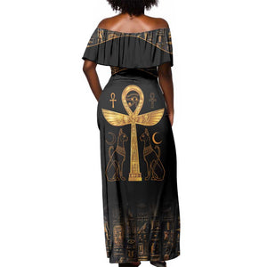 Ankh with Eye of Horus Off Shoulder Maxi Dress Ancient Egypt Culture