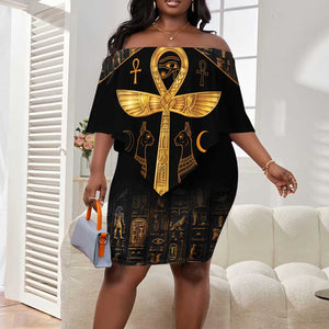 Ankh with Eye of Horus Off Shoulder Short Dress Ancient Egypt Culture