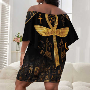 Ankh with Eye of Horus Off Shoulder Short Dress Ancient Egypt Culture