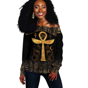 Ankh with Eye of Horus Off Shoulder Sweater Ancient Egypt Culture