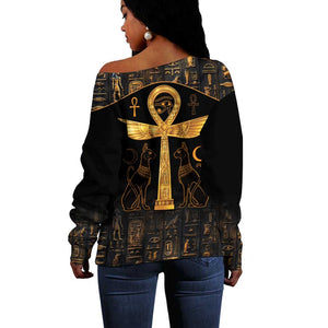 Ankh with Eye of Horus Off Shoulder Sweater Ancient Egypt Culture