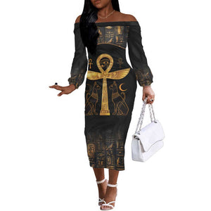 Ankh with Eye of Horus Off The Shoulder Long Sleeve Dress Ancient Egypt Culture