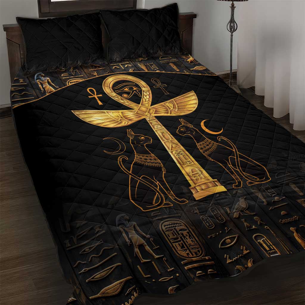 Ankh with Eye of Horus Quilt Bed Set Ancient Egypt Culture