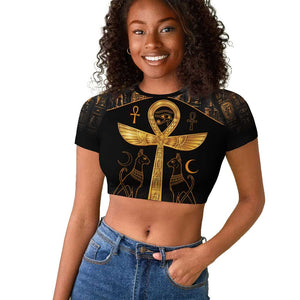 Ankh with Eye of Horus Raglan Cropped T shirt Ancient Egypt Culture