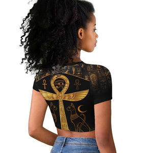 Ankh with Eye of Horus Raglan Cropped T shirt Ancient Egypt Culture