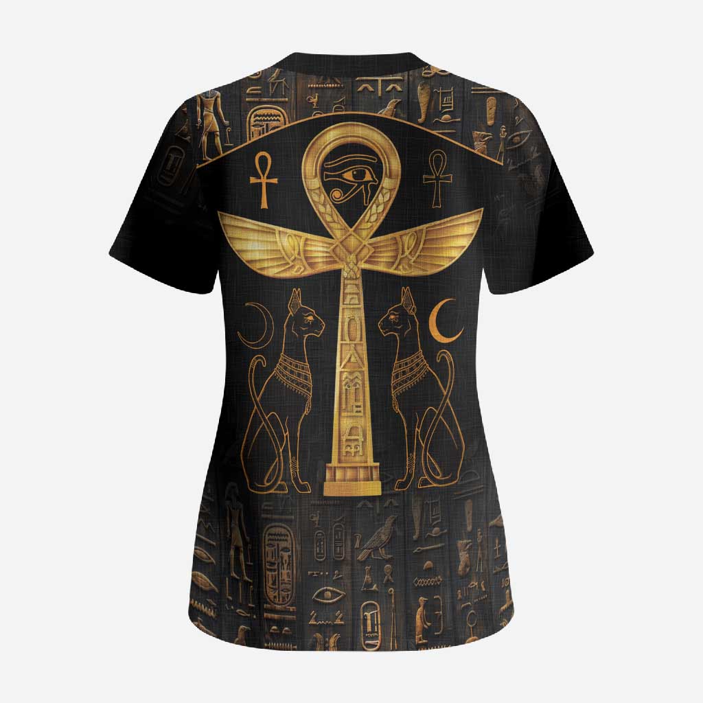 Ankh with Eye of Horus Scrub Top Ancient Egypt Culture