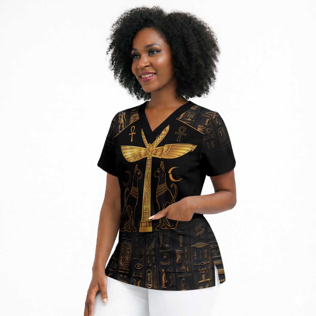 Ankh with Eye of Horus Scrub Top Ancient Egypt Culture