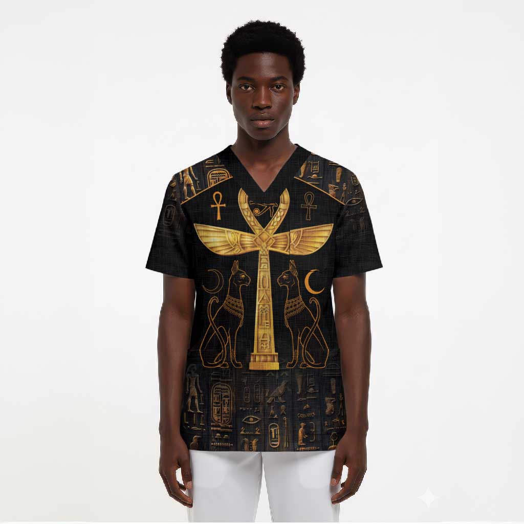 Ankh with Eye of Horus Scrub Top Ancient Egypt Culture