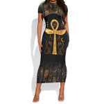Ankh with Eye of Horus Short Sleeve Bodycon Dress Ancient Egypt Culture LT9