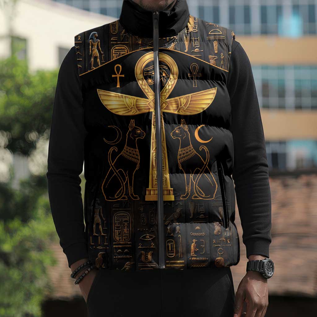 Ankh with Eye of Horus Sleeveless Puffer Jacket Ancient Egypt Culture