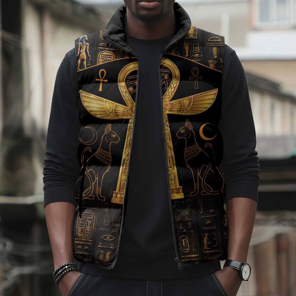 Ankh with Eye of Horus Sleeveless Puffer Jacket Ancient Egypt Culture