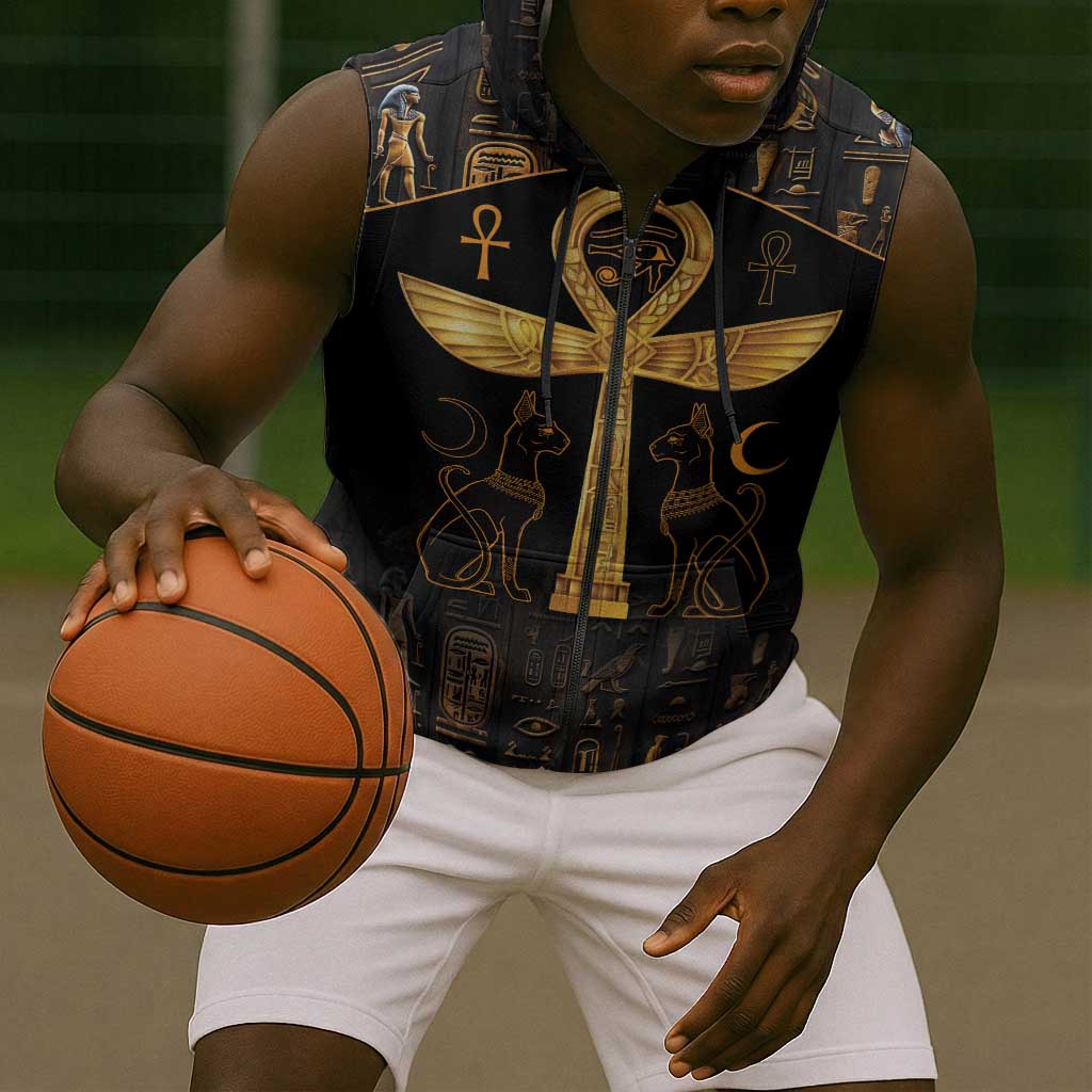 Ankh with Eye of Horus Sleeveless Zip Hoodie Ancient Egypt Culture - African Pride