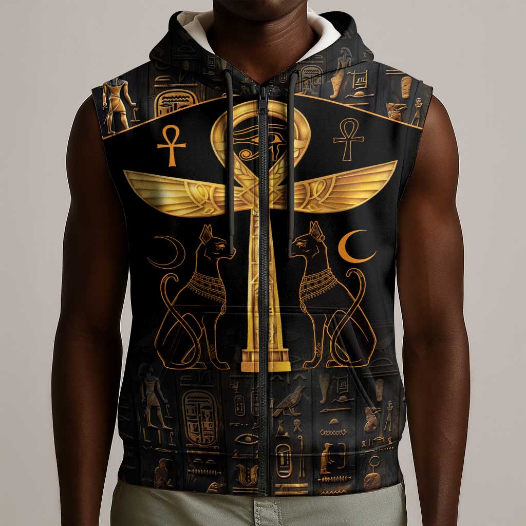 Ankh with Eye of Horus Sleeveless Zip Hoodie Ancient Egypt Culture - African Pride