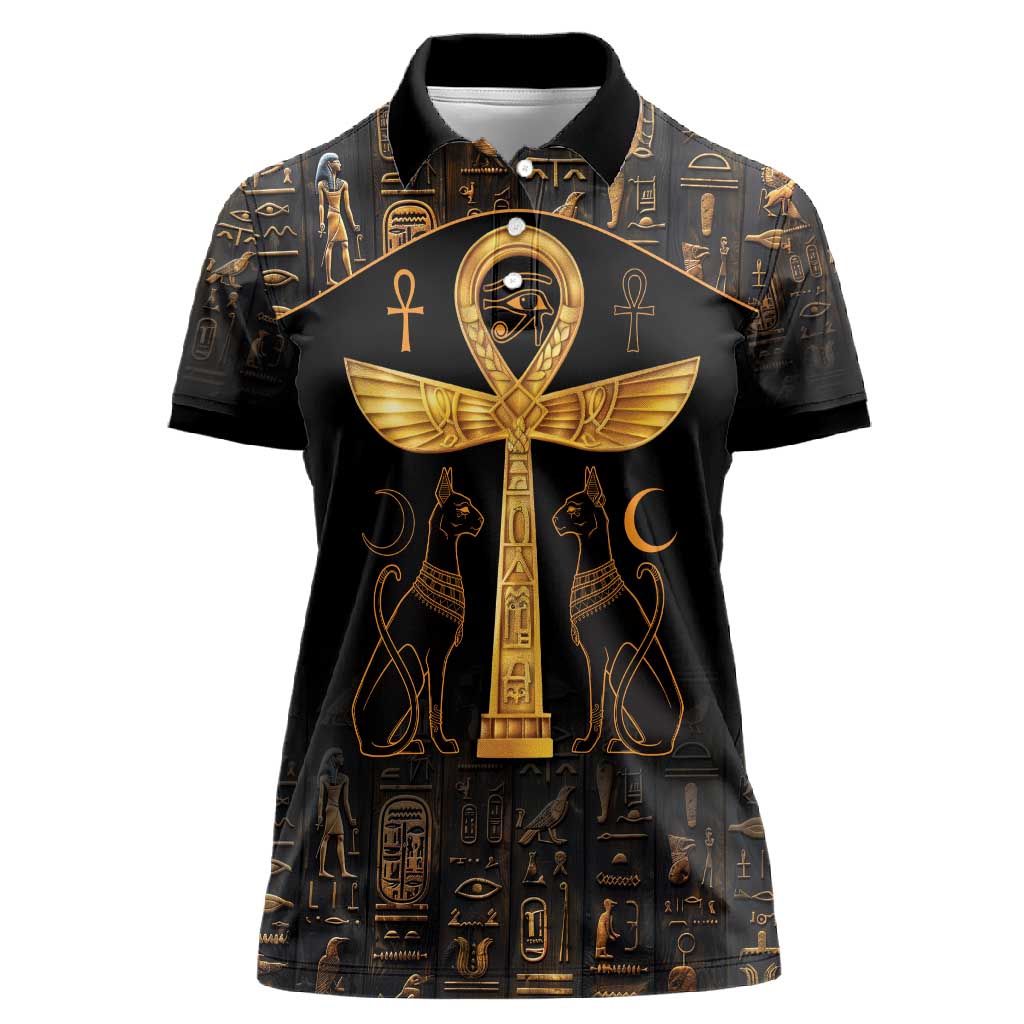 Ankh with Eye of Horus Women Polo Shirt Ancient Egypt Culture