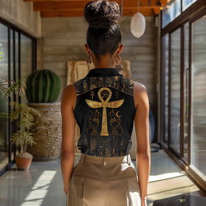 Ankh with Eye of Horus Women Sleeveless Polo Shirt Ancient Egypt Culture