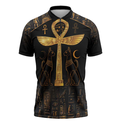 Ankh with Eye of Horus Zipper Polo Shirt Ancient Egypt Culture