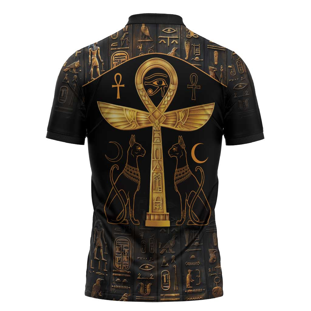 Ankh with Eye of Horus Zipper Polo Shirt Ancient Egypt Culture