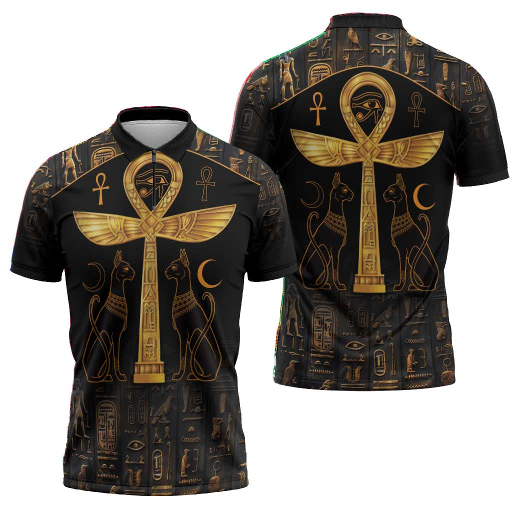 Ankh with Eye of Horus Zipper Polo Shirt Ancient Egypt Culture