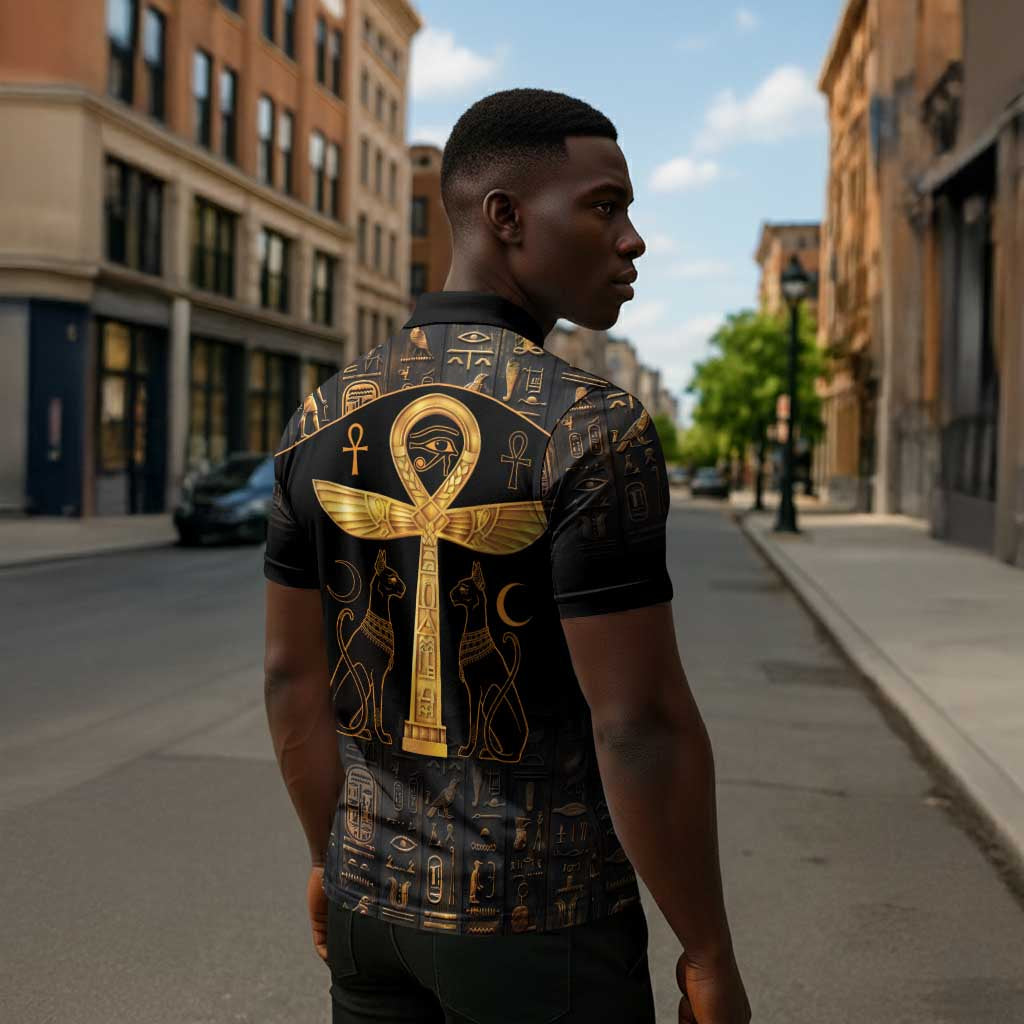 Ankh with Eye of Horus Zipper Polo Shirt Ancient Egypt Culture