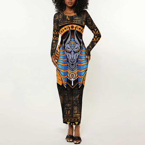 Egyptian Anubis Long Sleeve Bodycon Dress Ancient Egypt Culture