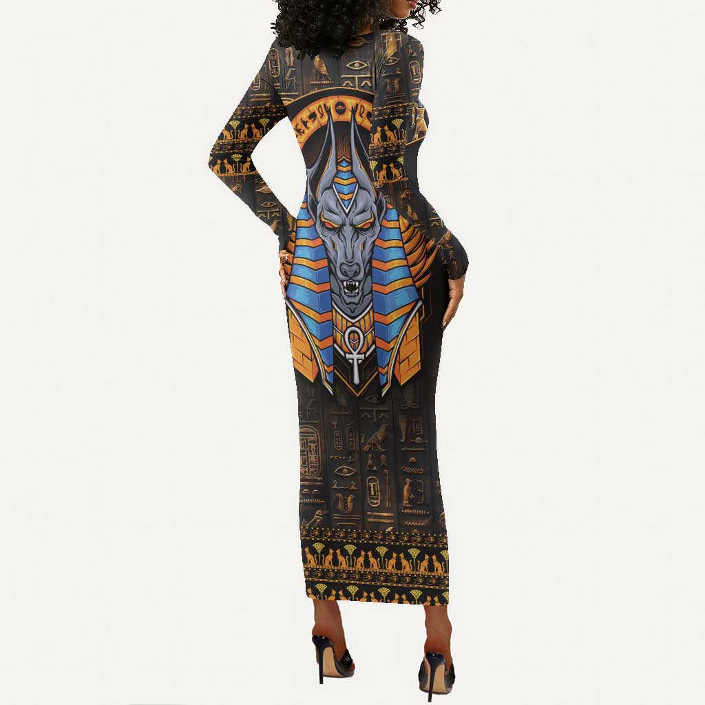 Egyptian Anubis Long Sleeve Bodycon Dress Ancient Egypt Culture LT9