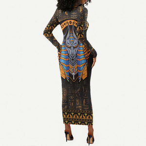 Egyptian Anubis Long Sleeve Bodycon Dress Ancient Egypt Culture