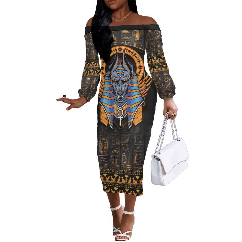 Egyptian Anubis Off The Shoulder Long Sleeve Dress Ancient Egypt Culture