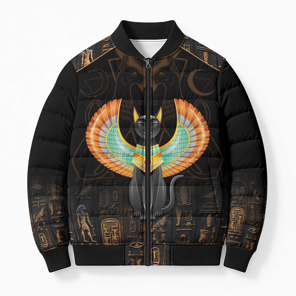 Winged Egypt Cats Bomber Puffer Jacket Ancient Egypt Culture
