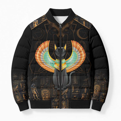 Winged Egypt Cats Bomber Puffer Jacket Ancient Egypt Culture