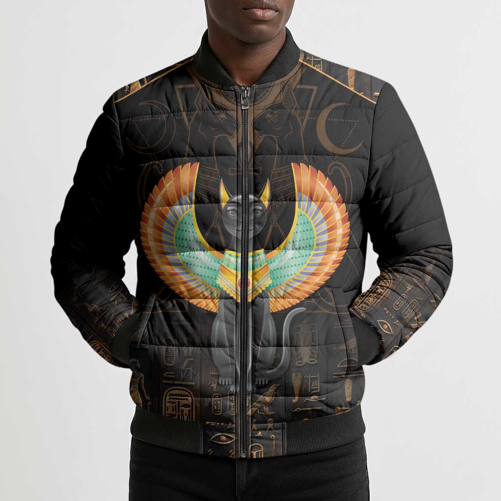 Winged Egypt Cats Bomber Puffer Jacket Ancient Egypt Culture