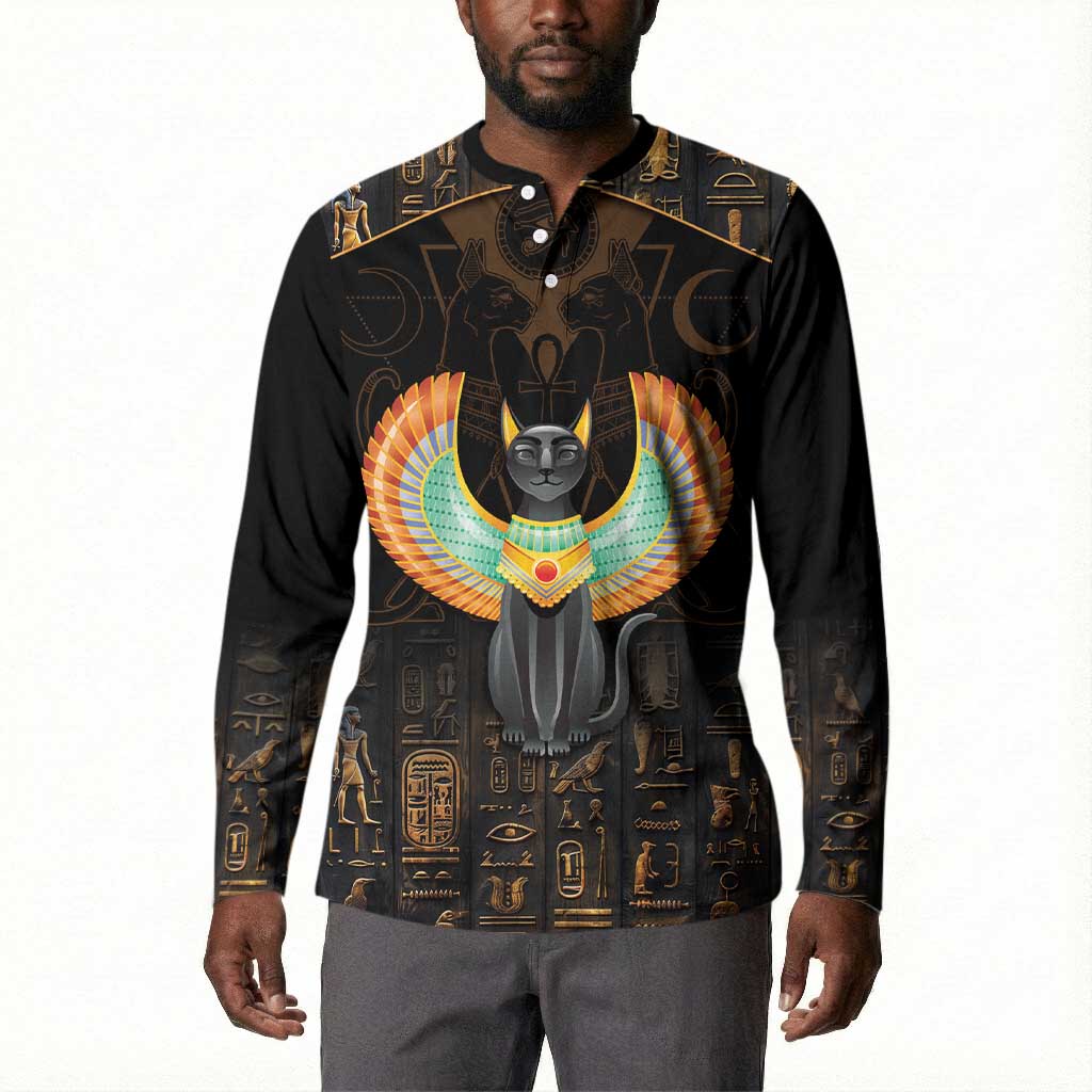 Winged Egypt Cats Button Sweatshirt Ancient Egypt Culture