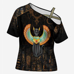 Winged Egypt Cats Cross Shoulder Shirt Ancient Egypt Culture