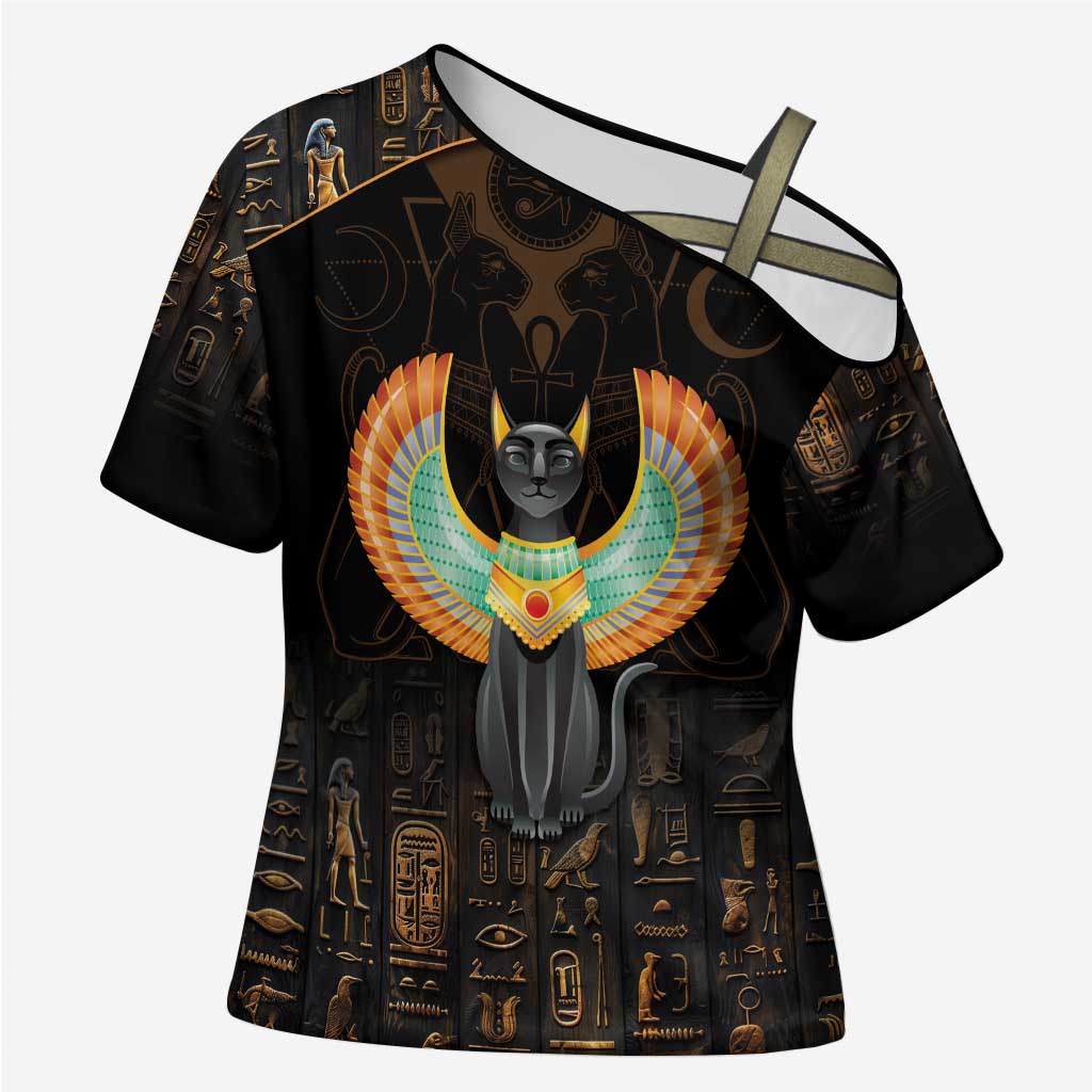 Winged Egypt Cats Cross Shoulder Shirt Ancient Egypt Culture