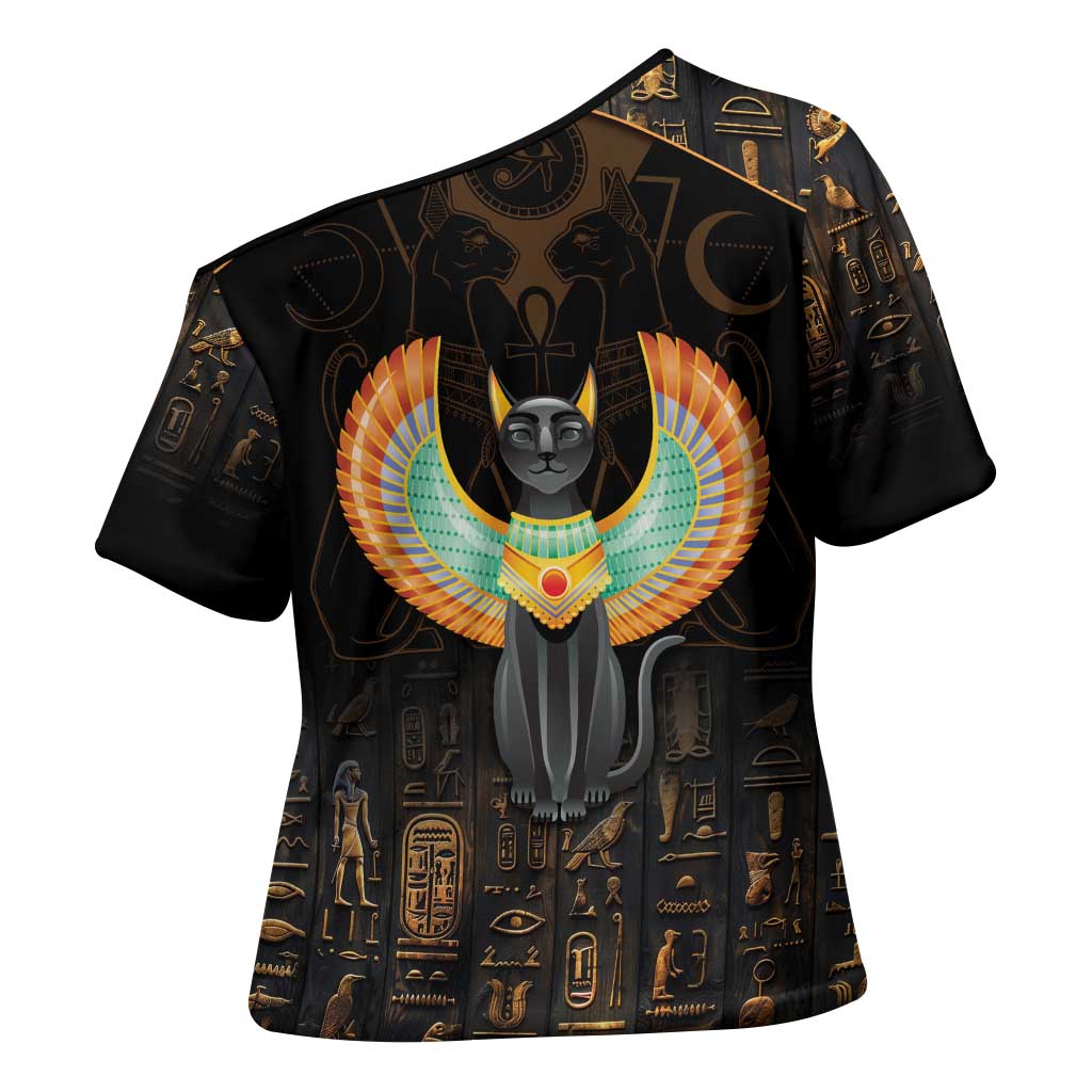 Winged Egypt Cats Cross Shoulder Shirt Ancient Egypt Culture