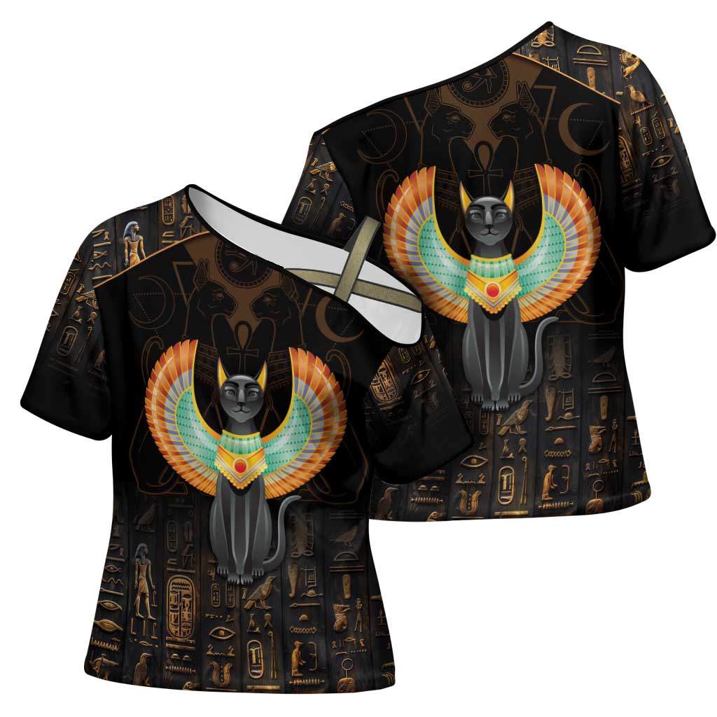 Winged Egypt Cats Cross Shoulder Shirt Ancient Egypt Culture