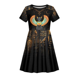 Winged Egypt Cats Kid Short Sleeve Dress Ancient Egypt Culture