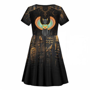 Winged Egypt Cats Kid Short Sleeve Dress Ancient Egypt Culture