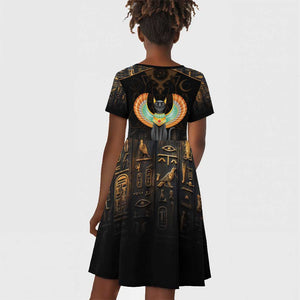 Winged Egypt Cats Kid Short Sleeve Dress Ancient Egypt Culture