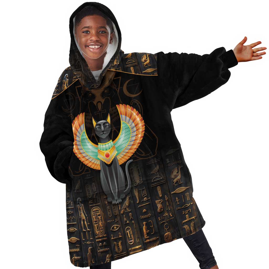 Winged Egypt Cats KId Wearable Blanket Hoodie Ancient Egypt Culture