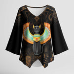 Winged Egypt Cats Kimono Sleeve Blouse Ancient Egypt Culture