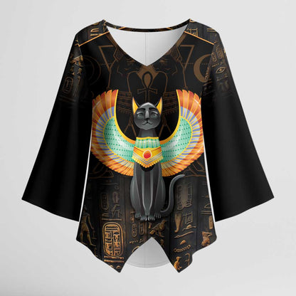 Winged Egypt Cats Kimono Sleeve Blouse Ancient Egypt Culture