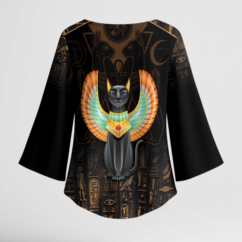 Winged Egypt Cats Kimono Sleeve Blouse Ancient Egypt Culture
