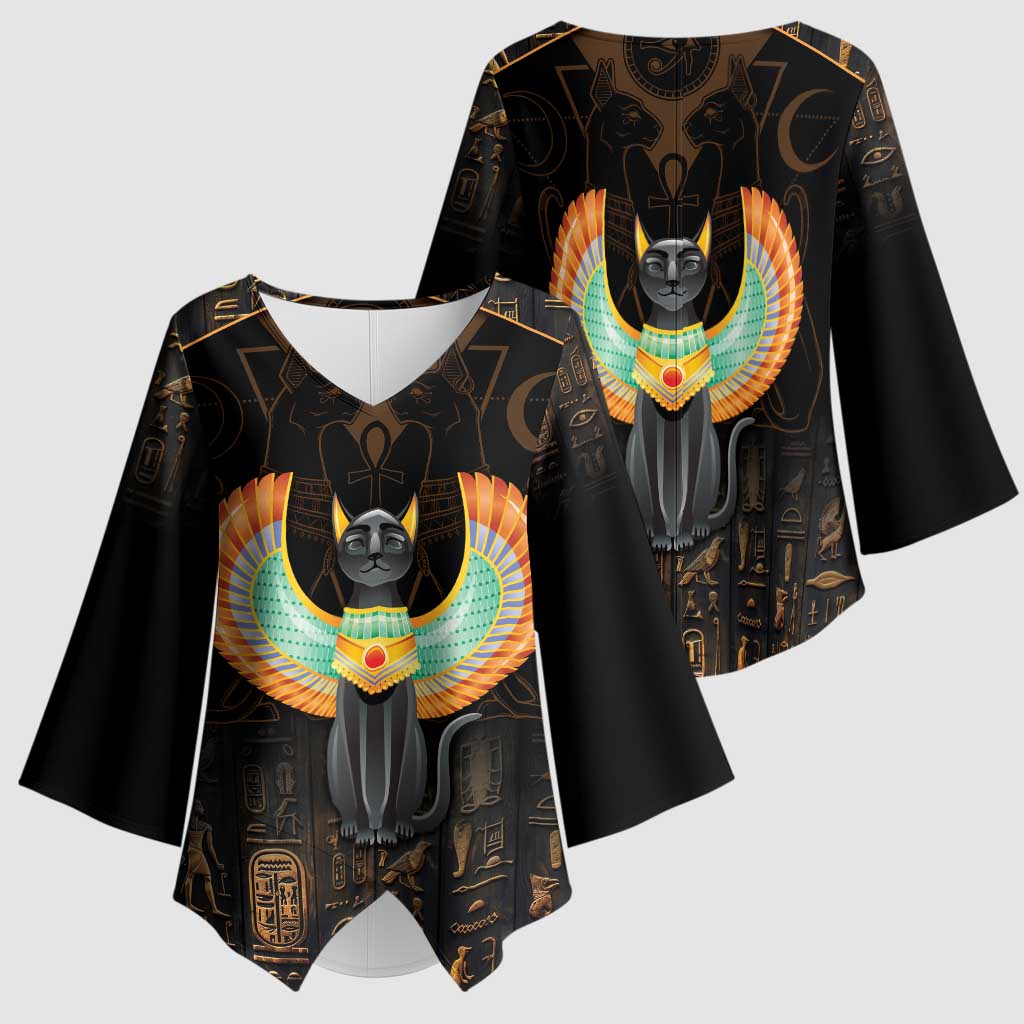Winged Egypt Cats Kimono Sleeve Blouse Ancient Egypt Culture