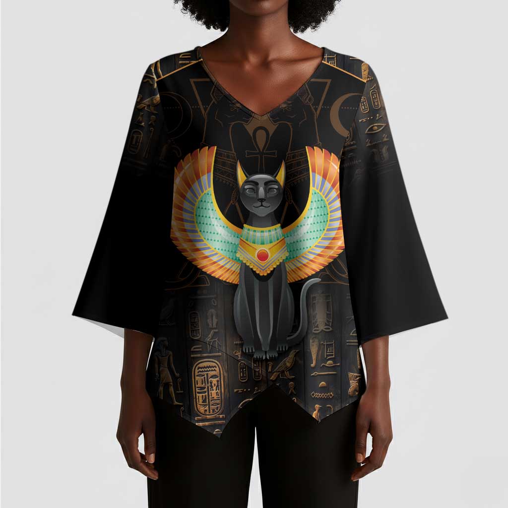 Winged Egypt Cats Kimono Sleeve Blouse Ancient Egypt Culture