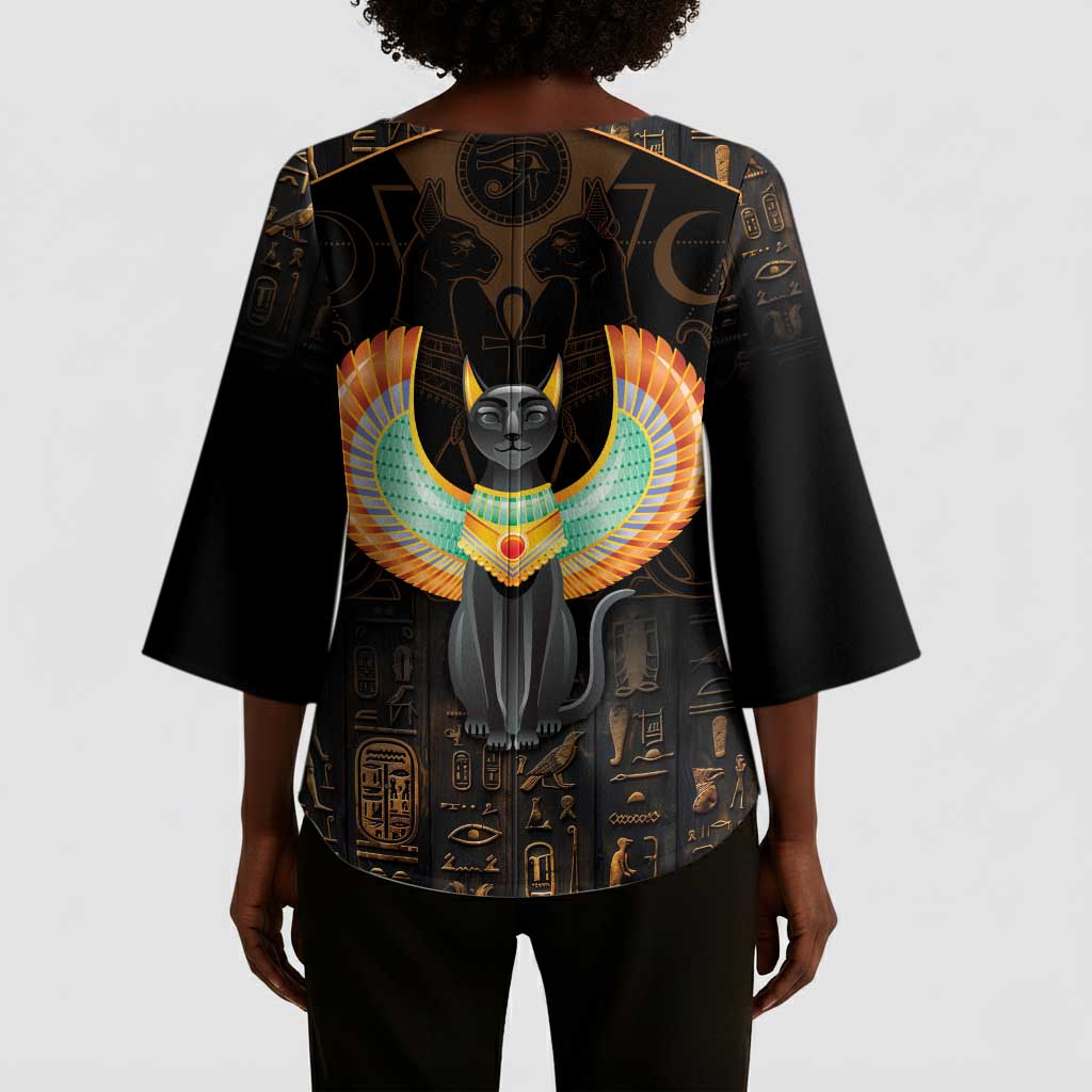Winged Egypt Cats Kimono Sleeve Blouse Ancient Egypt Culture